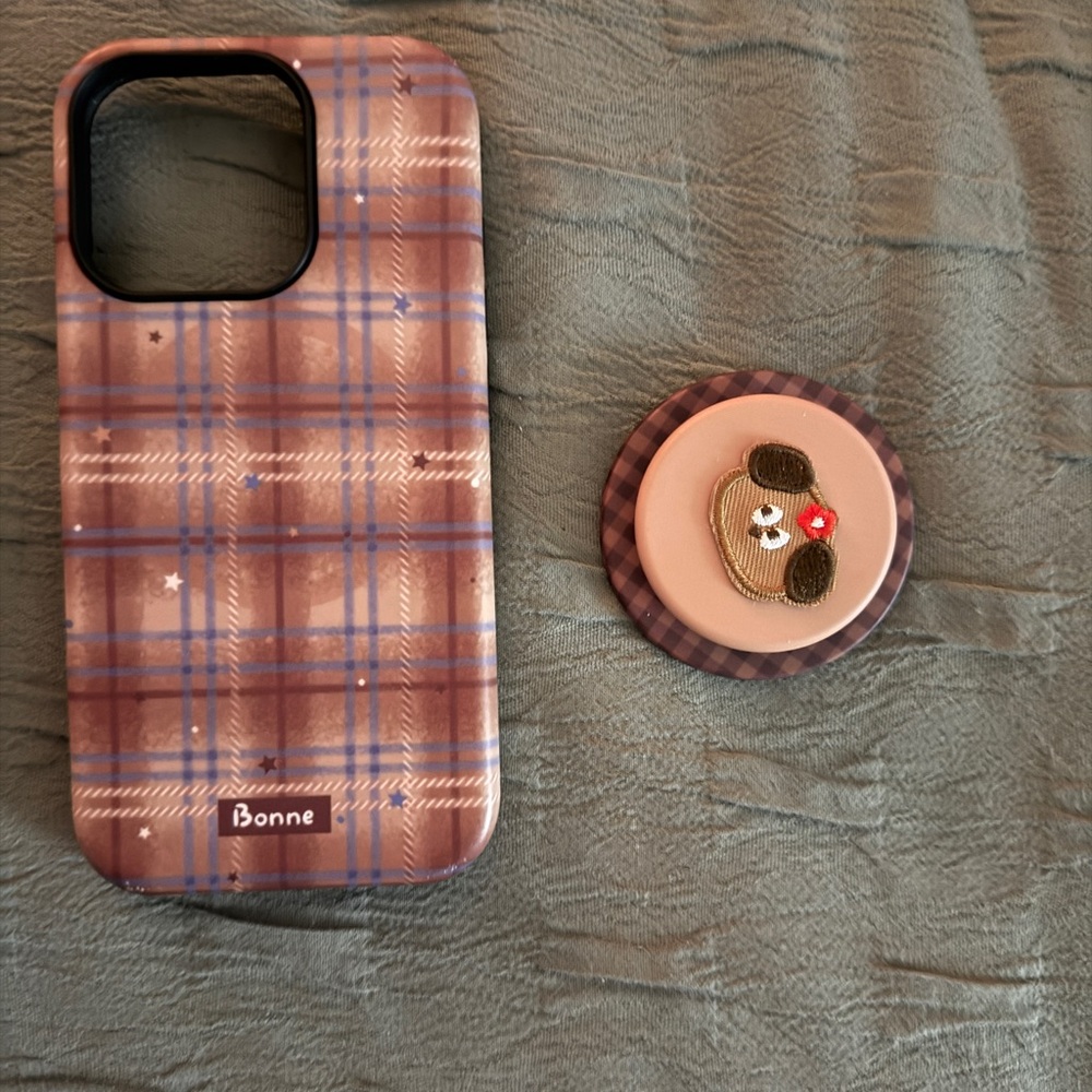Brown Plaid Phone Case with socket iPhone 16 pro mag safe